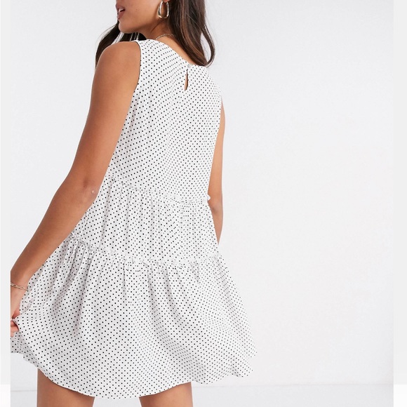 Stradivarius STR tiered smock dress in dot print - Picture 3 of 5
